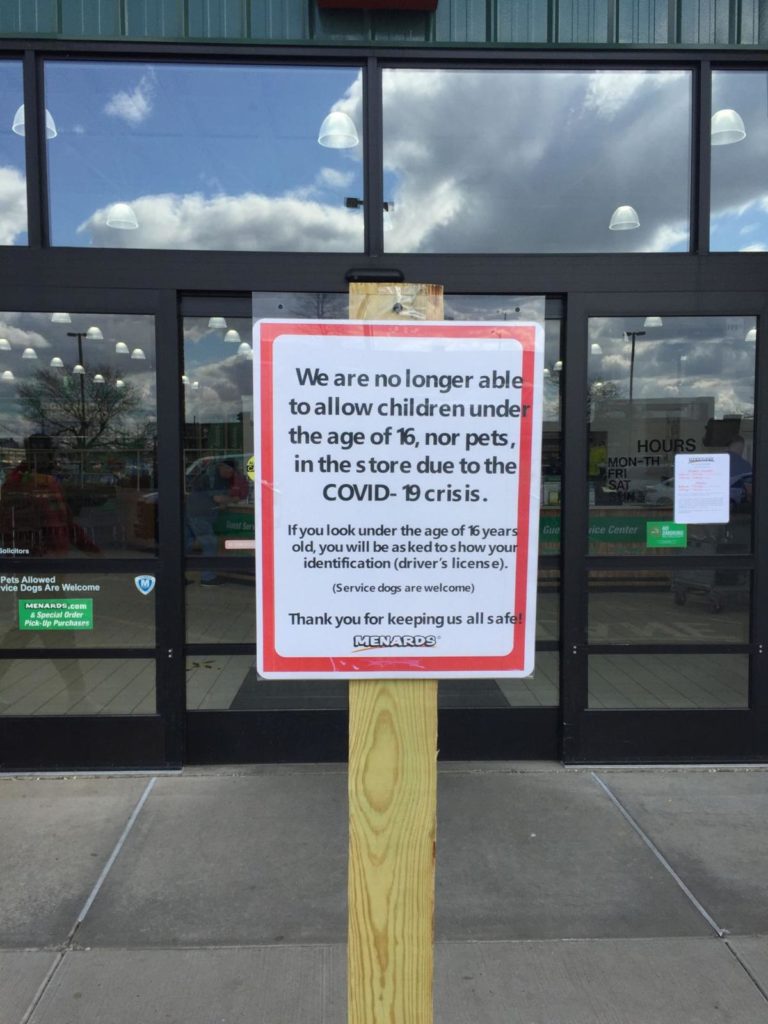 menards doesn't want kids in their stores for covid-19